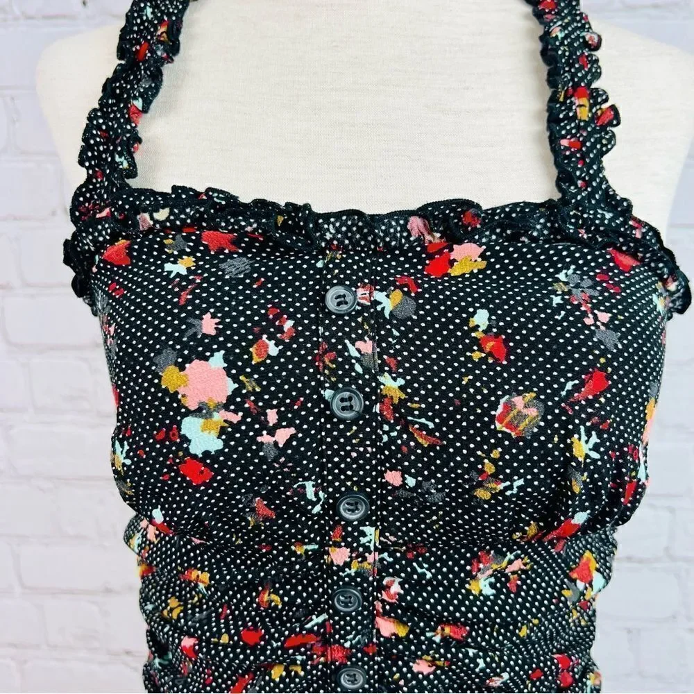 Free People Suns Out Floral Smocked Cropped Halter Top